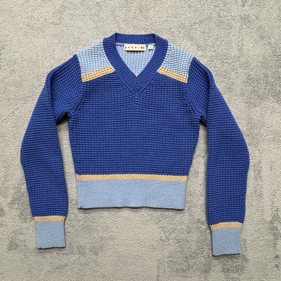 Marni Uniqlo Sweater Womens Small Knit Pullover V Neck Colorblock Retro Pullover - Picture 1 of 6